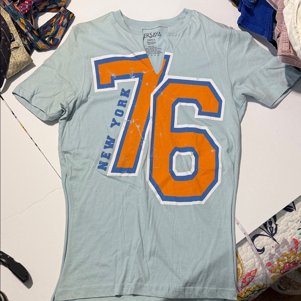 Persaya Sky Blue Tee with Orange New York 76 Graphic